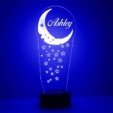 Moon and Stars LED Sign Night Light Lamp with Remote, Light Up Display with Personalized Name or Image, Customized, Made in the USA, Clear Acrylic Home Decor Design Home Decor with 16 Colors, 4 Modes
