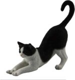 Tuxedo Cat, Black and White, Stretching, Statue Figurine, Polystone