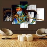 Hindu Wall Decor Lord Krishna Pictures Krishna Paintings Indian Wall Art 5 Pcs/Multi Panel Canvas Deity Hinduism Artwork Home Decor for Living Room Framed Ready to Hang Posters and Prints(60”Wx40”H)