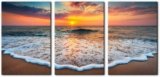 Pacimo 3 Pieces Wall Art Decor Beach Canvas Print Picture Sunrise Ocean Waves Scenery Painting Artwork for Office Wall Decor Home Decoration Stretched and Framed Ready to Hang – 16″x24″x3 Panels