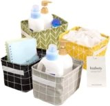 MerceHygea Small Canvas Storage Bins, Mini Cute Foldable Fabric Storage Basket Box, Home Decor Toy Organizer Hamper for Baby,Kids,Pets,Office, Makeup, Keys,Shelves,Desk,Liitle Items 4 Pack(Colorful)