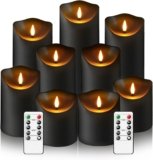 Flameless Candles with Remote Timer, Battery Operated Realistic Flickering LED Candles, 9 Packs Fake Candles for Home Decor (D3 x H 3″ 4″ 5″ 6″ 7″) (Black)