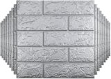 20 PCS Silvery 3D Wall Panels, 29 sq.feet Coverage, Printable Wallpaper Sticker with Self-Adhesive Waterproof Brick PE Foam Wall Panels Peel and Stick for Interior Wall Decor, Home Decoration