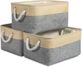 TheWarmHome Storage Bins for Organizing,Sturdy Storage Basket, Decorative Foldable Storage Baskets for Shelves Closet Toy (Gold&Grey Medium – 3 Pack 13.8L×9.8W×6.7H inch)