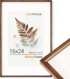 RICHFOCUS 16×24 Picture Frame for Wall|Solid Walnut Wood Frame 16″x24″ with Real Glass|16×24 Frame Matted to 12×18|16 x 24 Poster Frame for Wall|16 by 24 Wood Large Picture Frame for Home Decor