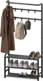 Simple Houseware Coat Rack with Storage Shelf, Freestanding Hall Tree with Hooks for Entryway, Bedroom, Office, Black Metal Clothes Hanger Stand for Coats, Hats, Jackets, Bags – Black
