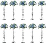 10 Pcs Versatile Metal Flower Arrangement, Candle Holder Stand Set Candlelabra for Wedding Party Dinner Centerpiece Event Restaurant Hotel Decoration (Silver, 19.7″ H)