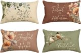 AVOIN colorlife Eucalyptus Leaves Joyful in Hope Bird Chickadee Throw Pillow Covers, 12 x 20 Inch Seasonal Spring Fall Terracotta sage Flowers Cushion Case for Sofa Couch Set of 4