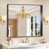CIRCUMI Black Bathroom Mirror, 36″x40″ Rectangular Mirror with Deep Metal Frame, Brushed Finish, Tempered Glass, Mirror for Wall, Oversink, Bedroom, Installed Vertically/Horizontally, Crystal-Clear