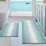BSICPRO Bathroom Rugs and Mats Sets, 2 Piece Thick Absorbent Chenille Non Slip, Soft Shaggy Floor Mats, Machine Washable (Aqua Green, 20″ x 47″ Plus 16″ x 24″)