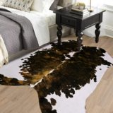Amearea Faux Cow Hide Rug Large 6.2×5.2 Feet, Premium Western Home Decor Cow Print Rugs for Living Room, Faux Leather Animal Cowhide Bedroom Carpet, Dining Traditional Cow Pattern Stuff Carpets, Brown