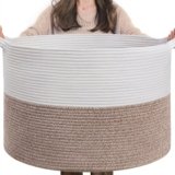INDRESSME XXXLarge Cotton Rope Basket 21.7″ x 21.7″ x 13.8″ Woven Baby Laundry Blanket Baskets Toy Burr Basket with Handle Storage Comforter Cushions for Christmas Thread Laundry Hamper