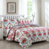Cozy Line Home Fashions Pink Red Floral 100% Cotton Reversible Quilt Bedding Set, Coverlet Bedspread (Fuchsia Flowers, King – 3 Piece)