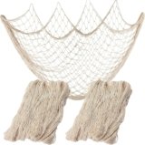 Nature Fish Net Wall Decoration with Shells, Ocean Themed Wall Hangings Fishing Net Party Decor for Pirate Party,Wedding,Photographing Decoration (2pack Beige(no Shells))