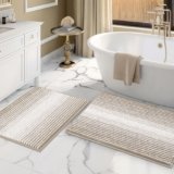 Bathroom Rugs and Mats Sets, 2 Piece Thick Absorbent Chenille Bath Mat Rug Set Non Slip, Soft Shaggy Bath Room Floor Mats for Bathroom, Machine Washable (Light Taupe, 20″ x 32″ Plus 16″ x 24″)
