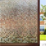 rabbitgoo Window Privacy Film Stained Glass Window Film, Mosaic Rainbow Decorative Glass Cling, Removable Static Cling Tint, Non-Adhesive Privacy Covering for Home, Brown, 35.4 x 118.1 inches