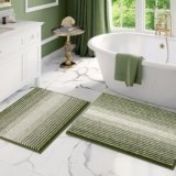 BSICPRO Bathroom Rugs and Mats Sets, 2 Piece Thick Absorbent Chenille Bath Mat Rug Set Non Slip, Soft Shaggy Bath Room Floor Mats for Bathroom, Machine Washable (Sage, 20″ x 32″ Plus 16″ x 24″)