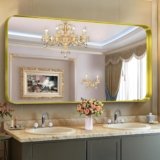 CIRCUMI Gold Bathroom Mirror, 30″x60″ Rectangular Mirror with Deep Metal Frame, Rounded Corner, Tempered Glass, Large Mirror for Wall, Over 2 Sinks, Installed Vertically/Horizontally, Crystal-Clear