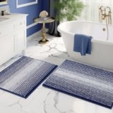 BSICPRO Bathroom Rugs and Mats Sets, 2 Piece Thick Absorbent Chenille Bath Mat Rug Set Non Slip, Soft Shaggy Bath Room Floor Mats for Bathroom, Machine Washable (20″ x 32″ Plus 16″ x 24″, Navy)