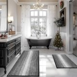 BSICPRO Bathroom Rugs and Mats Sets, 2 Piece Thick Absorbent Chenille Bath Mat Rug Set Non Slip, Soft Shaggy Bath Room Floor Mats for Bathroom, Machine Washable (Black, 20″ x 47″ Plus 20″ x 32″)