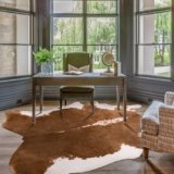 Amearea Faux Cow Hide Rug, Vintage Western Home Decor Cow Print Rugs for Living Room, Faux Leather Animal Cowhide Carpet for Bedroom, Dining Traditional Cow Print Stuff Carpets, Khaki 5.2×4.6 Feet