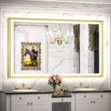 TokeShimi 60×36 Inch LED Bathroom Vanity Mirror with Front Lights and Backlit Gold Aluminum Rectangle Frame Beveled Edge Tricolors Stepless Dimmable Anti-Fog Memory Function for Modern Decor