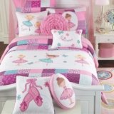 Cozy Line Home Fashions 7 Piece Twin Size 100% Cotton Pink Girl Reversible Bedding Quilt Set, Bedspread Coverlet for All Seasons (Ballerina Dance Princess, Twin – 7 Piece)