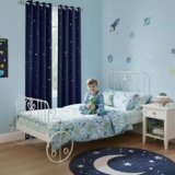 NICETOWN Romantic Starry Sky Curtain – Room Darkening Nap Time Essential Nursery Window Drape for Galaxy Themed Bedroom with Hollow Stars (Sold Individually, W52 x L84 inches, Navy Blue)
