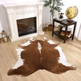 Amearea Faux Cow Hide Rug, Vintage Western Home Decor Cow Print Rugs for Living Room, Faux Leather Animal Cowhide Carpet for Bedroom, Dining Traditional Cow Print Stuff Carpets, Khaki 3.6×2.3 Feet