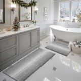 BSICPRO Bathroom Rugs and Mats Sets, 2 Piece Thick Absorbent Chenille Bath Mat Rug Set Non Slip, Soft Shaggy Bath Room Floor Mats for Bathroom, Machine Washable (Gray, 20″ x 47″ Plus 20″ x 32″)