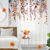 Hexagram Fall Living Room Curtains 96 Inch Length 2 Panels Set, Fall Bedroom Curtains – Sheer Light Filtering Leaf Pattern Drapes, Autumn Bedroom Window Curtain, Home Decor Valance 52×96 Inches