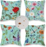 ONWAY Outdoor Waterproof Spring Summer Pillow Covers 18×18 Inch Set of 4 Floral Farmhouse Throw Pillows Decorative Cushion Cases for Outdoor Couch Sofa Patio Furniture Home Decoration Blue