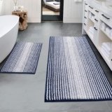 BSICPRO Bathroom Rugs and Mats Sets, 2 Piece Thick Absorbent Chenille Non Slip Soft Shaggy Floor Mats Machine Washable (20″ x 47″ Plus 16″ x 24″, Navy)