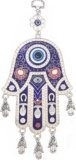 Blue Evil Eye Hamsa Hand Protection Wall Hanging Decoration Ornament (with Betterdecor Gift Pouch)