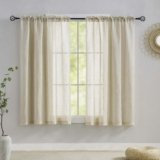 Home Brilliant Linen Blend Semi Sheer Curtains for Kitchen Window, Half Beige Panels, 54 x 45 inch Long, Set of 2