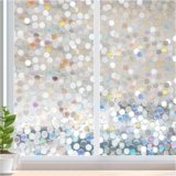 rabbitgoo Window Privacy Film, Rainbow Stained Glass Window Film, 3D Decorative Static Cling Coverings Non-Adhesive, Removable Glass Stickers for Home Door, Circle Design, 23.6″ x 157″