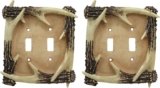 Ebros Set of 2 Novelty Woodland Rustic Forest Stag Deer Antlers Wall Electrical Cover Plate Accent Hand Painted Sculpted Antler Resin Home Decor Accessory (2, Double Toggle Switches)