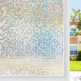 rabbitgoo Window Privacy Film Stained Glass Window Film, Mosaic Rainbow Decorative Glass Cling, Removable Static Cling Tint UV Blocking, Non-Adhesive Privacy Covering for Home, 35.4 x 118.1 inches